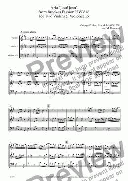 page one of Aria "Jesu! Jesu" from Brockes Passion HWV.48 for Two Violins & Violoncello