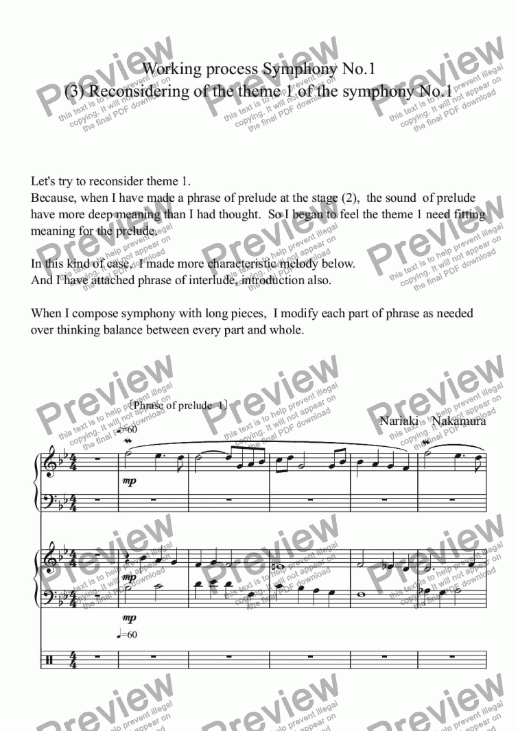 page one of Working process Symphony No.1  (3) Reconsidering of the theme 1