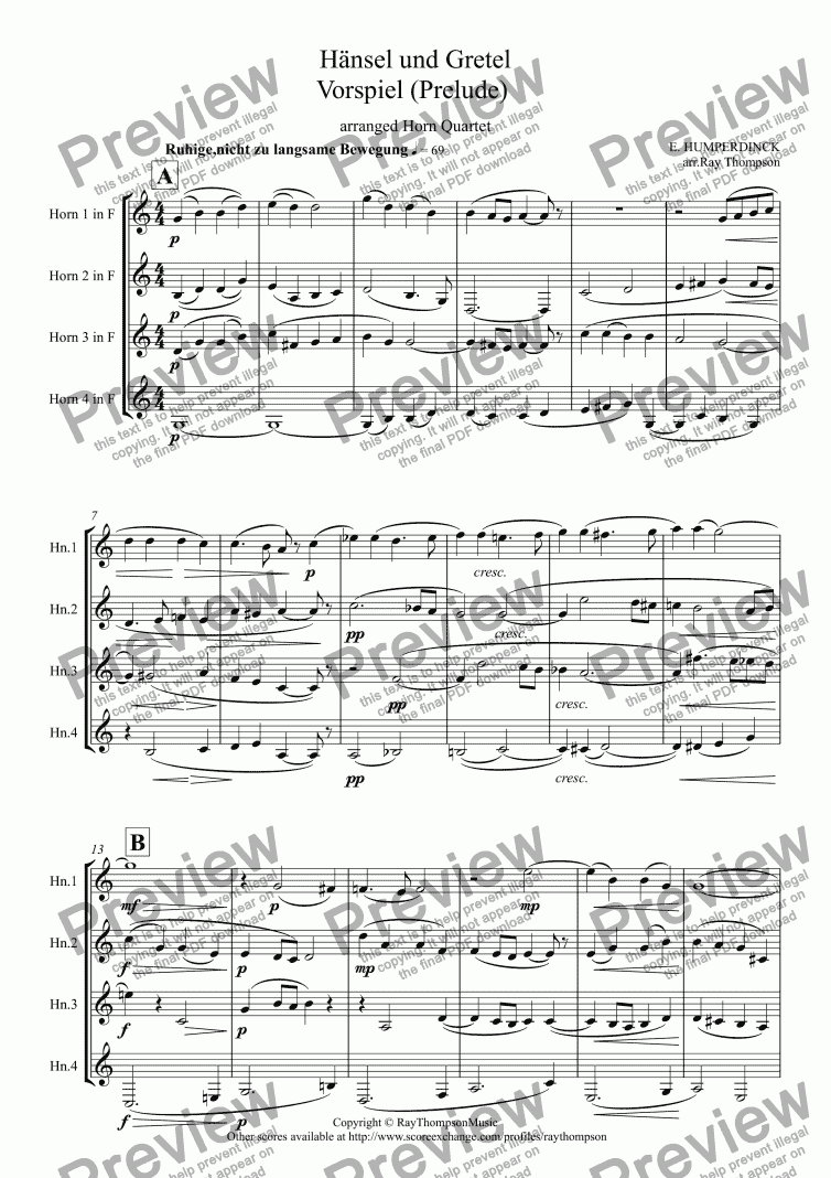 page one of Hänsel und Gretel: Vorspiel (Prelude) (horn quartet)