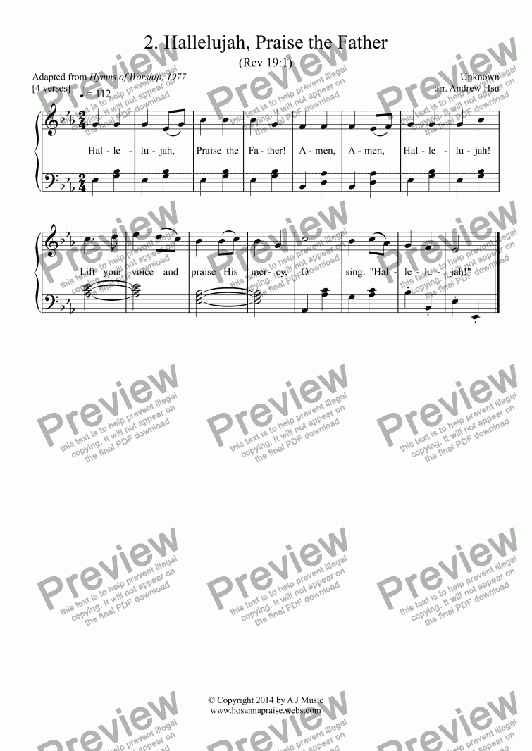 Hallelujah, Praise the Father - Easy Piano 2 - Sheet Music PDF file