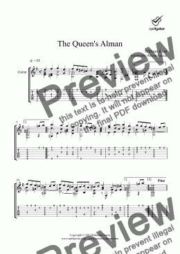 page one of The Queen’s Alman for solo guitar