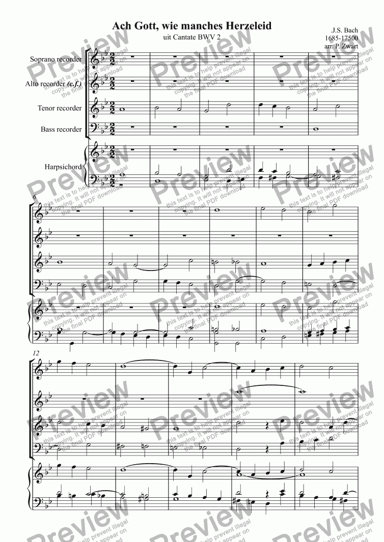 page one of Ach Gott, wie manches Herzeleid (Bach)