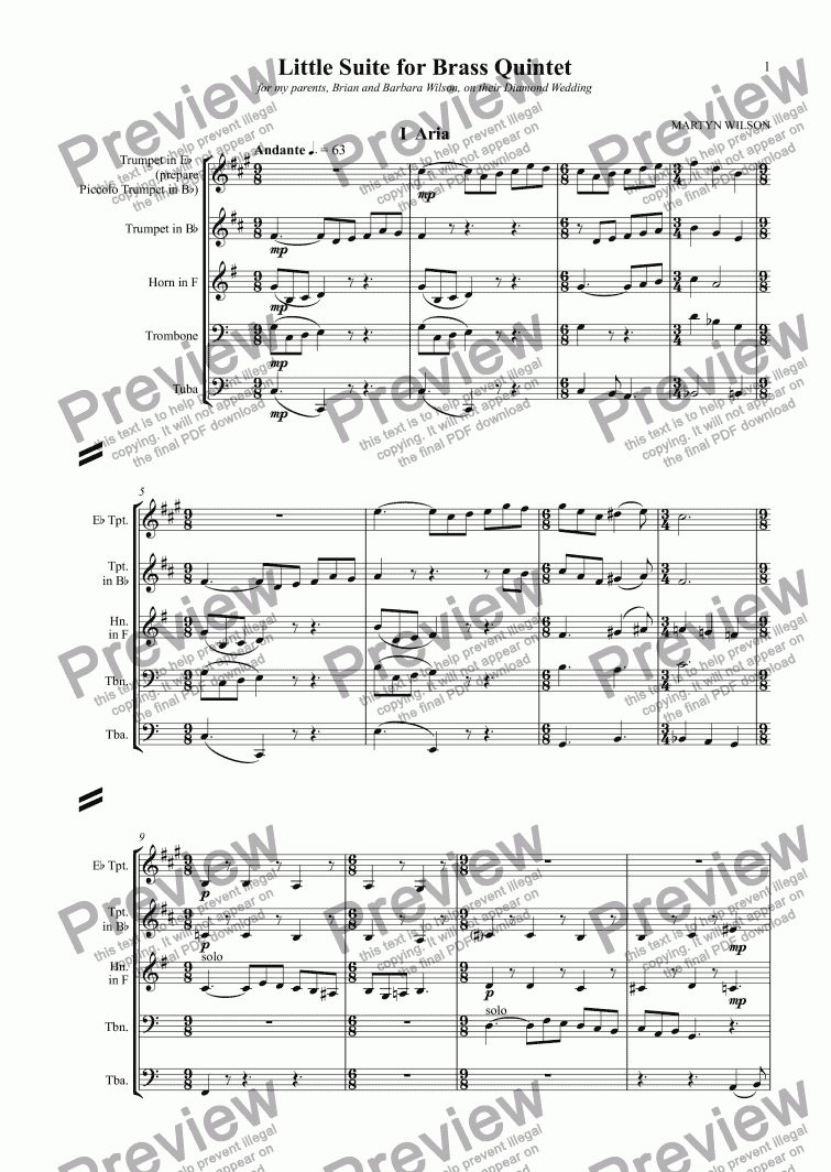 page one of Little Suite for Brass Quintet