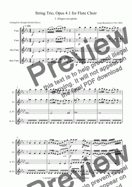 page one of BOCCHERINI, Luigi: String Trio, Opus 4.1 for Flute Choir (2fl, afl, bfl)