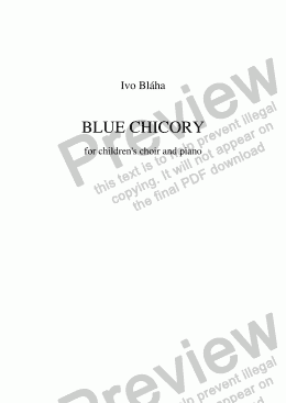 page one of BLUE CHICORY for children’s choir and piano (English words)