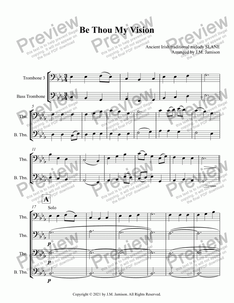 page one of Be Thou My Vision (trombone quartet)