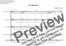 page one of Cwm Rhondda for Saxophone Quartet/Quintet S, A, T, Bari & Contra Bass