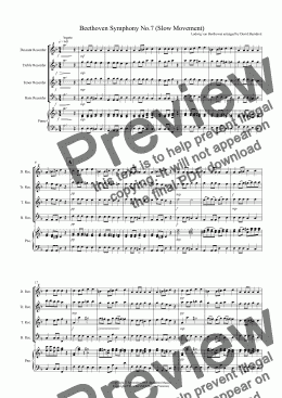 page one of Beethoven Symphony No.7 (slow movement) for Recorder Quartet