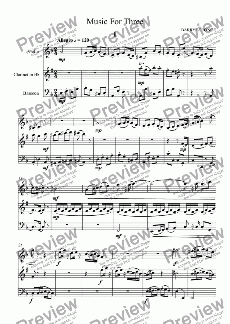 page one of Music For Three
