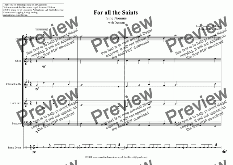 page one of For all the Saints  (Sine Nomine) for Wind Quintet
