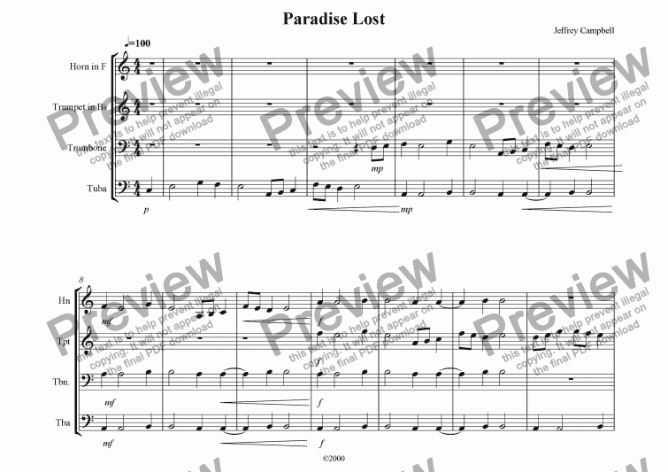 page one of Paradise Lost (Brass Quartet)
