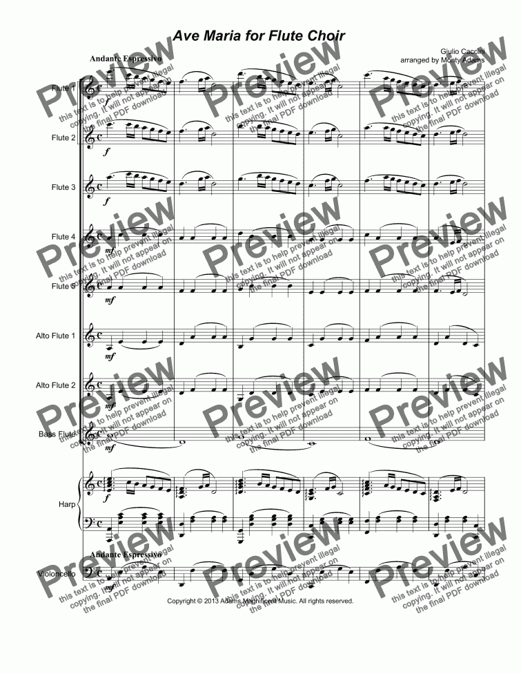page one of Caccini Ave Maria for Flute Choir