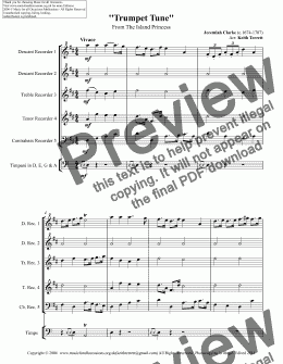 page one of Trumpet Tune from the Island Princess for Recorder Consort