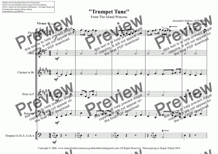 page one of Trumpet Tune  from the Island Princess for Wind Quintet
