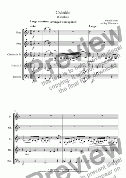 page one of Monti: Csárdás (Czardas) (arranged wind quintet)