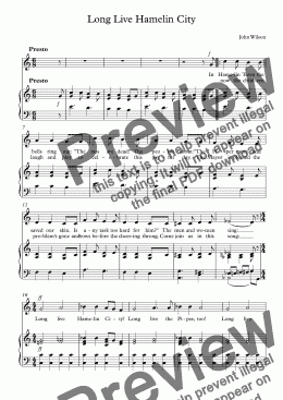 page one of Long Live Hamelin City from "The Pied Piper" a school musical
