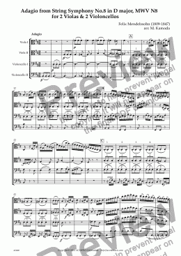 page one of Adagio from String Symphony No.8 in D major, MWV N8                           for 2 Violas & 2 Violoncellos
