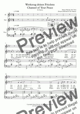 page one of Werkzeug deines Friedens / Channel of your peace (in Gm & English) Soprano, piano, flute (optional)