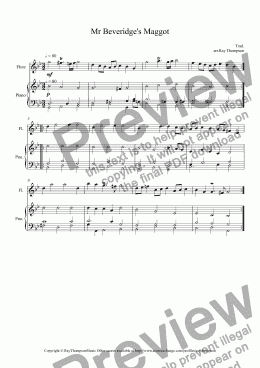 page one of Mr Beveridge’s Maggot: (Dance from BBC Pride and Prejudice TV mini series): arranged flute and piano
