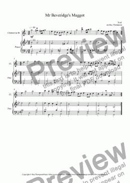 page one of Mr Beveridge’s Maggot: (Dance from BBC Pride and Prejudice TV mini series): arranged clarinet and piano