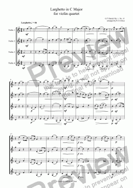 page one of Handel - LARGHETTO in C Major for violin quartet