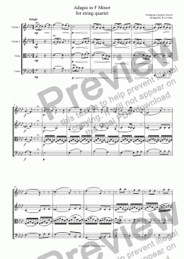 page one of Mozart - ADAGIO in F Minor - for string quartet