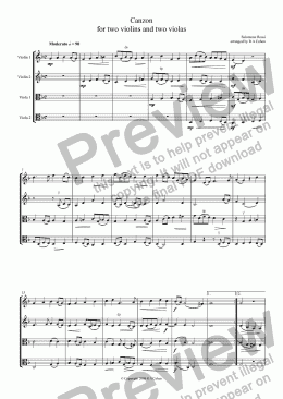 page one of Rossi - CANZON - for two violins and two violas