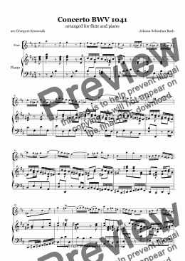 page one of BACH FLUTE CONCERTO BWV 1041 piano reduction