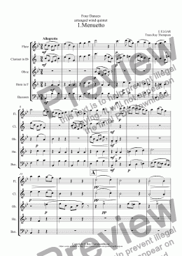 page one of Elgar: Music for Wind Quintet:Four Dances: Originally written for a wind quintet of 2 flutes, oboe, clarinet and bassoon -  wind quintet