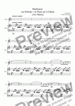 page one of Méditation  sur Prélude 1 de Piano de J.S Bach  (Ave Maria)(Wedding Ceremony) (Arranged flute and piano)