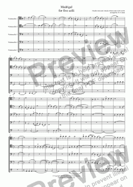page one of Monteverdi - MADRIGAL - for five celli