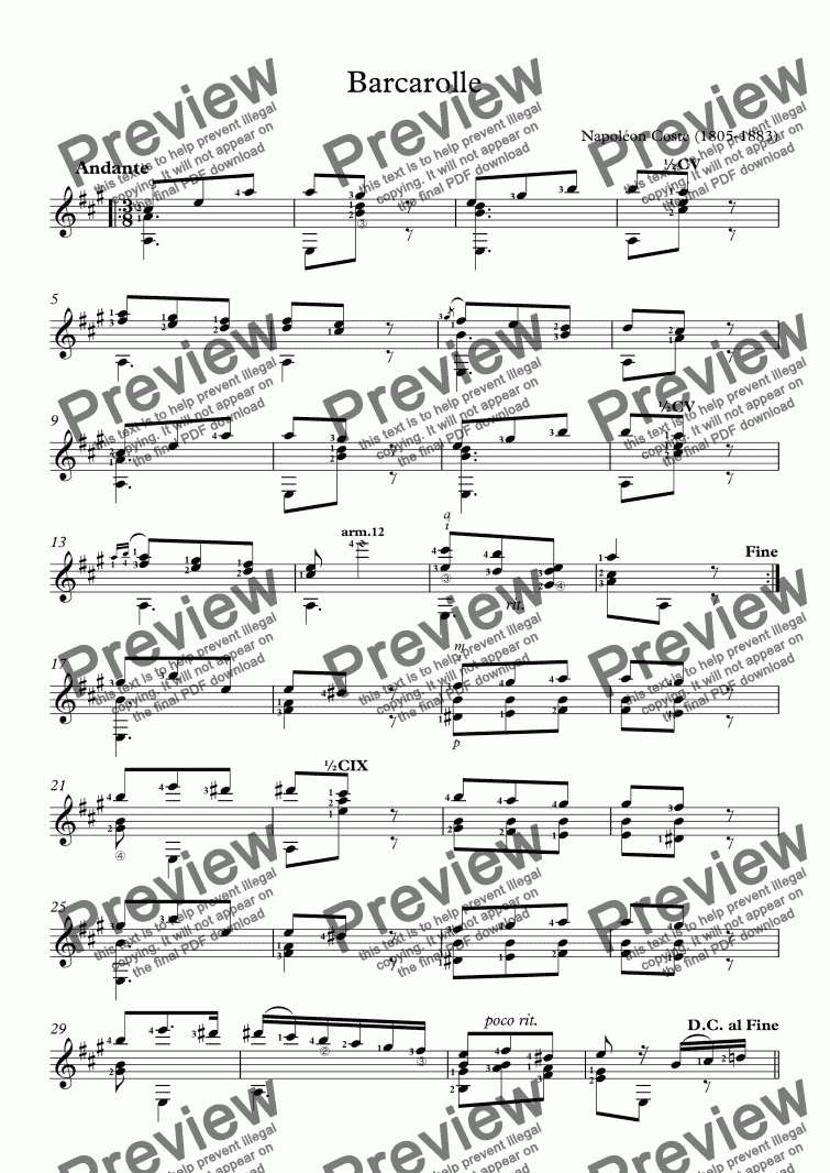 page one of Coste - Barcarolle (Guitar Solo)