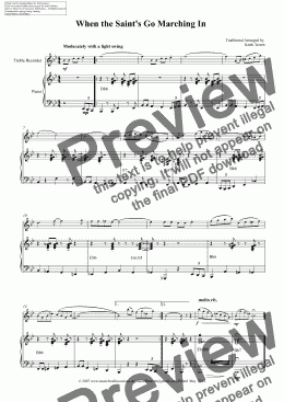 page one of Jazz it up:When the Saint’s Go Marching In for Treble Recorder & Piano