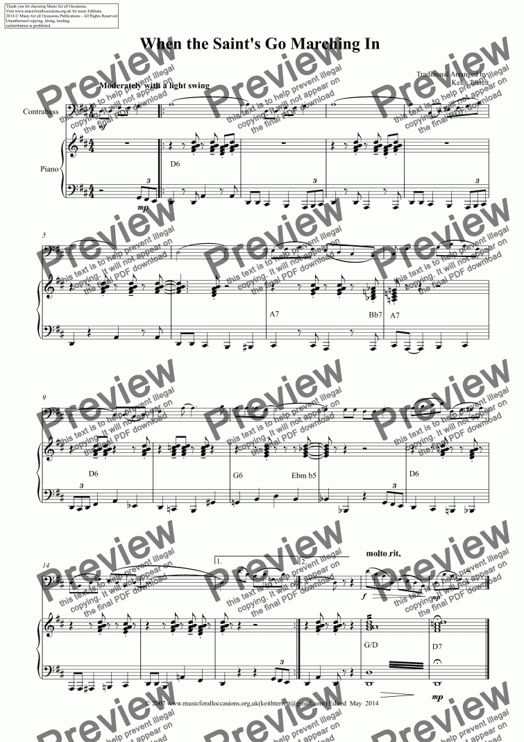 page one of Jazz it up:When the Saint’s Go Marching In for Double Bass & Piano