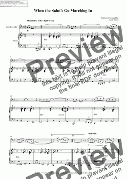 page one of Jazz it up:When the Saint’s Go Marching In for Bass Recorder & Piano