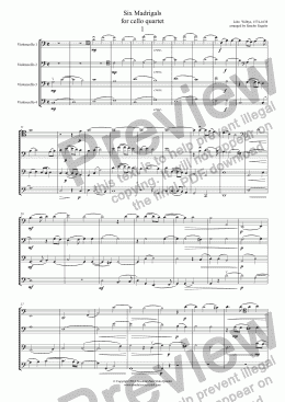 page one of Wilbye - SIX MADRIGALS for Cello Quartet