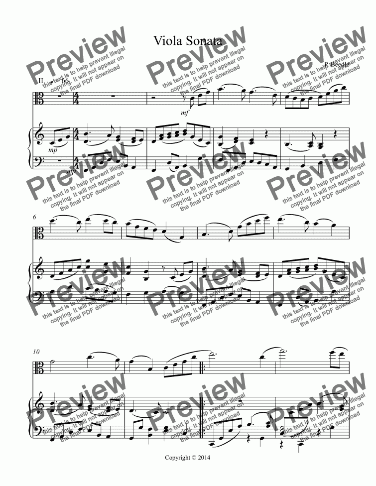 page one of Sonata for Viola and Piano, mvt 2