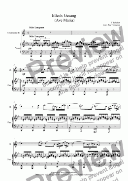 page one of Schubert: Ave Maria (Ellen’s Gesang) arranged clarinet and piano