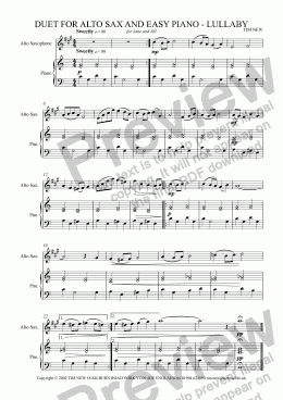 page one of DUET FOR ALTO SAX AND EASY PIANO - LULLABY