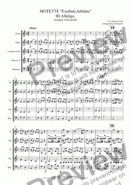 page one of Mozart: Motette: "Exultate,Jubilate" III.Alleluja (arranged wind quintet, featuring flute)