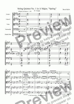page one of String Quintet No. 1 in A Major, "Spring": IV. Finale