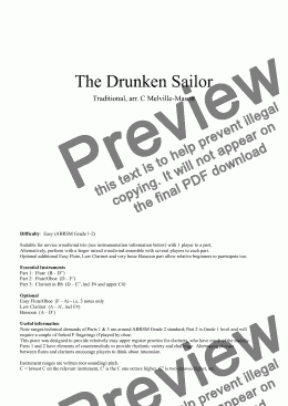 page one of The Drunken Sailor (fl, fl/ob, cl)