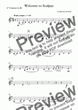 page one of Welcome to Scalpay (Part 4 for Bb Clarinet)