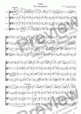 page one of Rachmaninov - CANON - for viola quartet