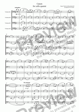 page one of Rachmaninov - CANON - for cello quartet