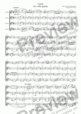 page one of Rachmaninov - CANON - for violin quartet