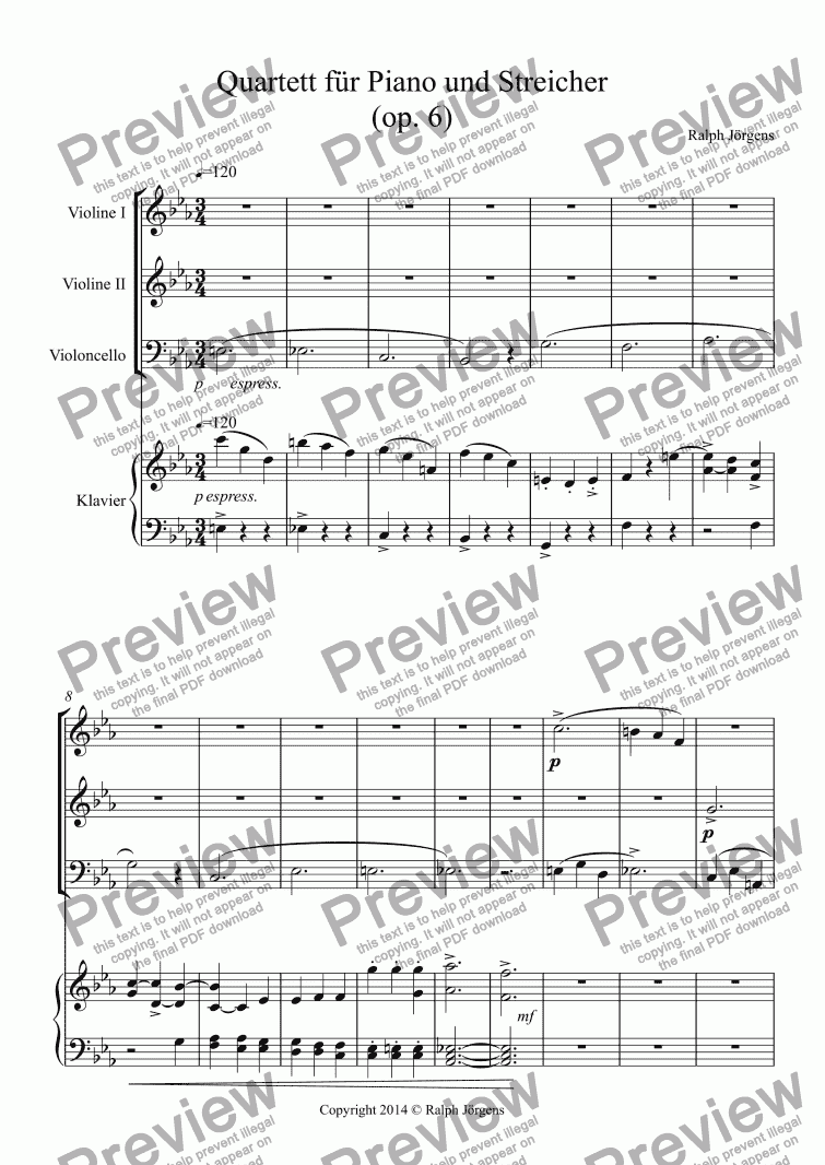 page one of Quartett für Piano und Streicher (op. 6)