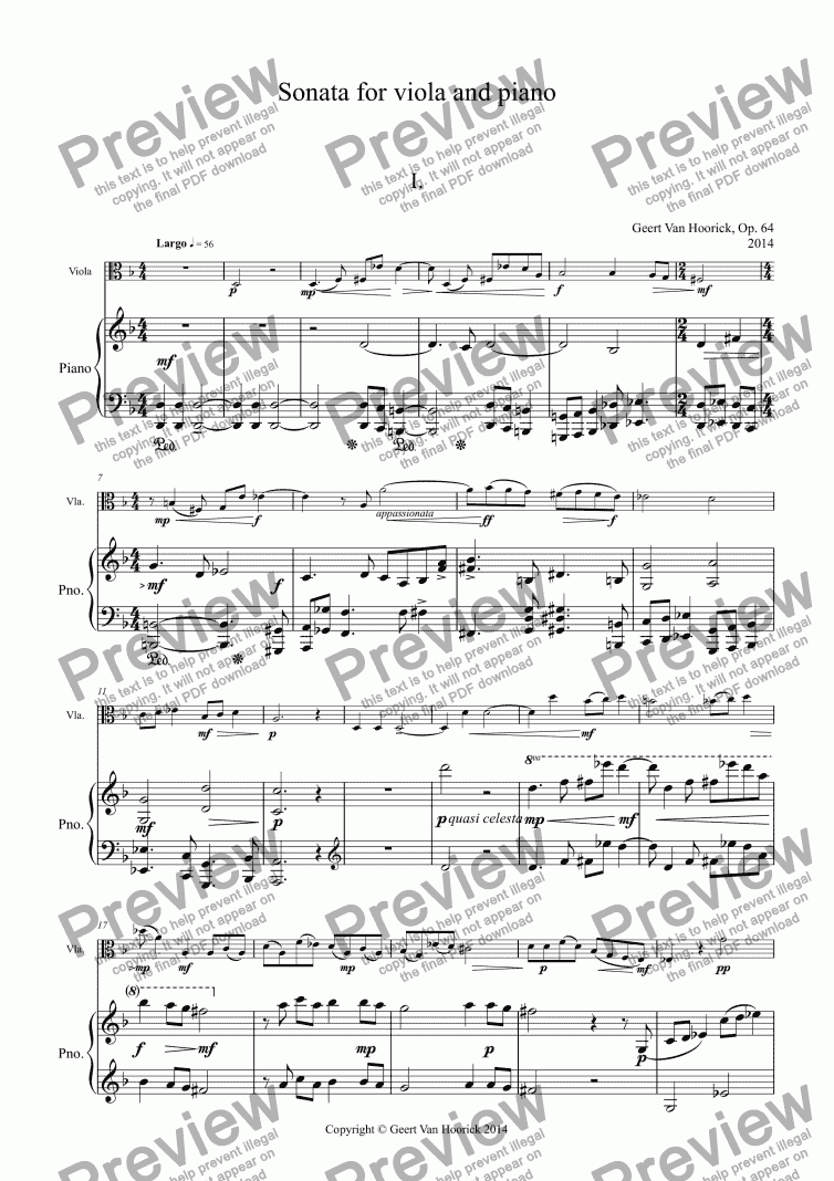 page one of Sonata for viola and piano, Op. 64 - I. Largo