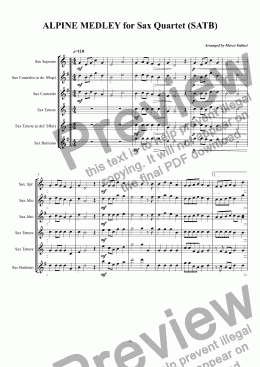 page one of ALPINE MEDLEY for Sax Quartet (SATB)