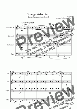page one of Strange Adventure [Yeomen of the Guard] for Brass Quartet
